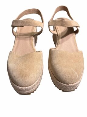 Eileen Fisher Tan Suede Espadrille Slingback Wedge